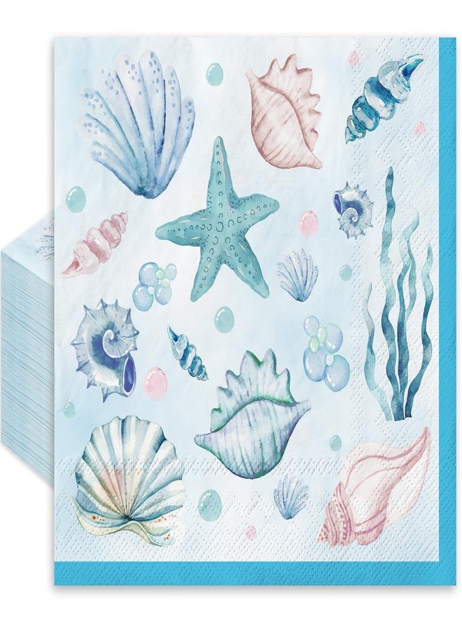 JarThenaAMCS 80Pcs Sea Paper Napkins Blue Starfish Seashell Coral Disposable Napkins Summer Ocean Luncheon Dinner Napkins for Under the Sea Beach Party Supplies - Image 1